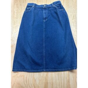LL Bean Vintage Denim Midi Skirt Womens Medium Wash A-Line High Waisted Blue